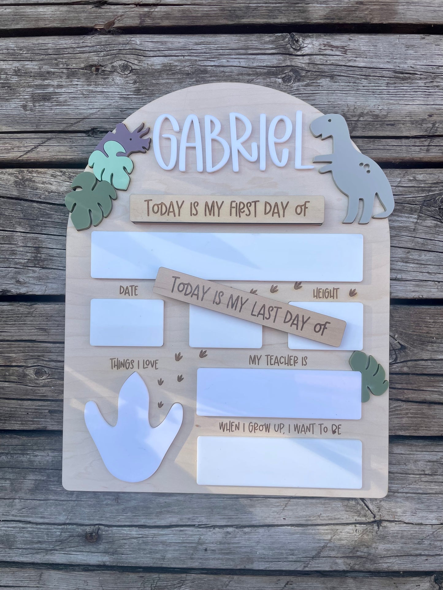 Dino themed Personalized first/last day of school plaque