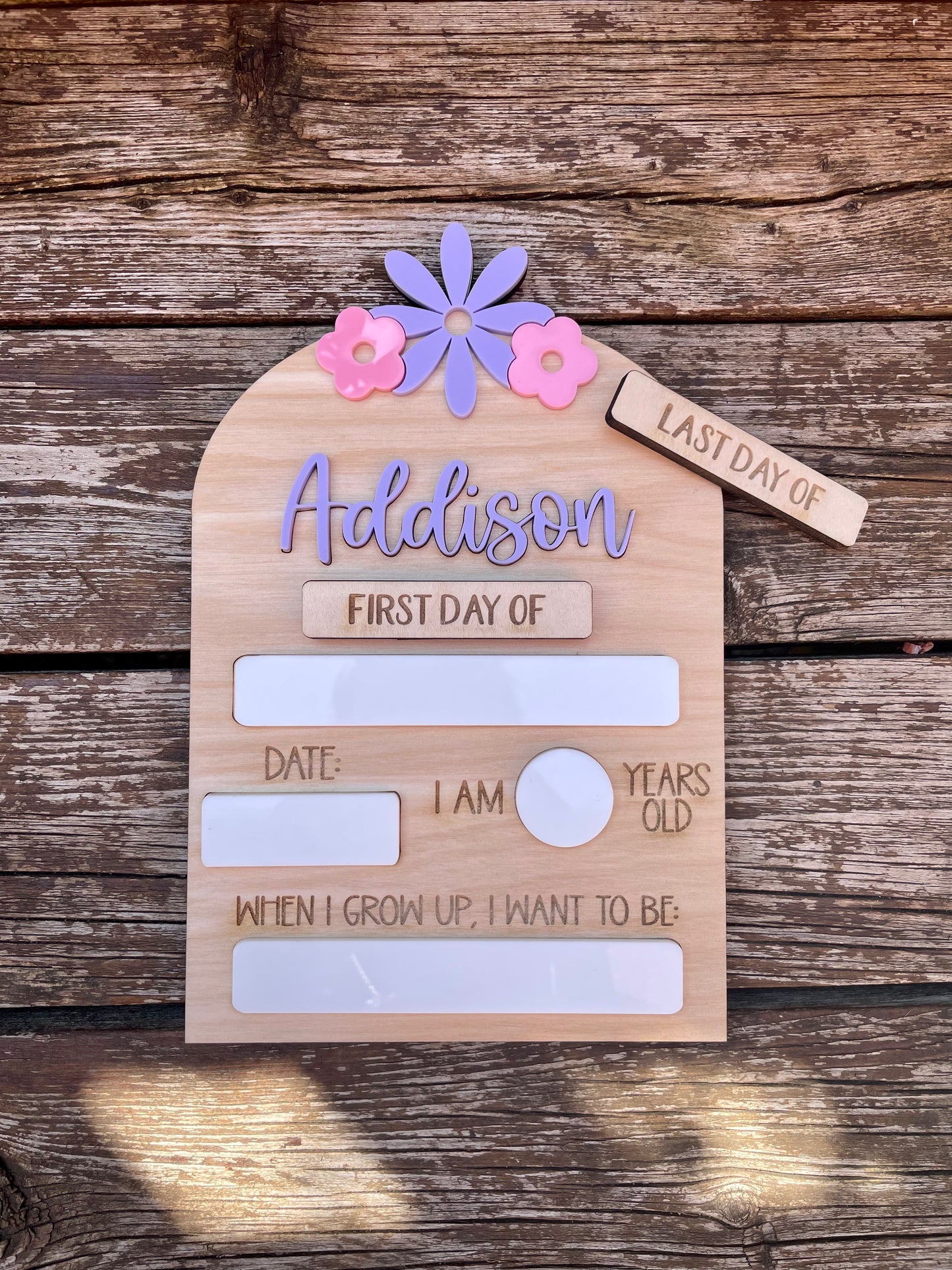 Personalized First Day of School Erasable Wood Plaque