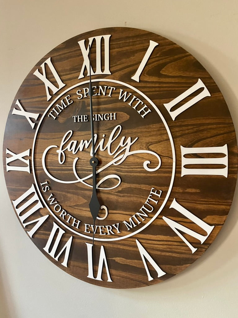 "Time Spent with Family is worth Every Minute" 3D Wood Clock