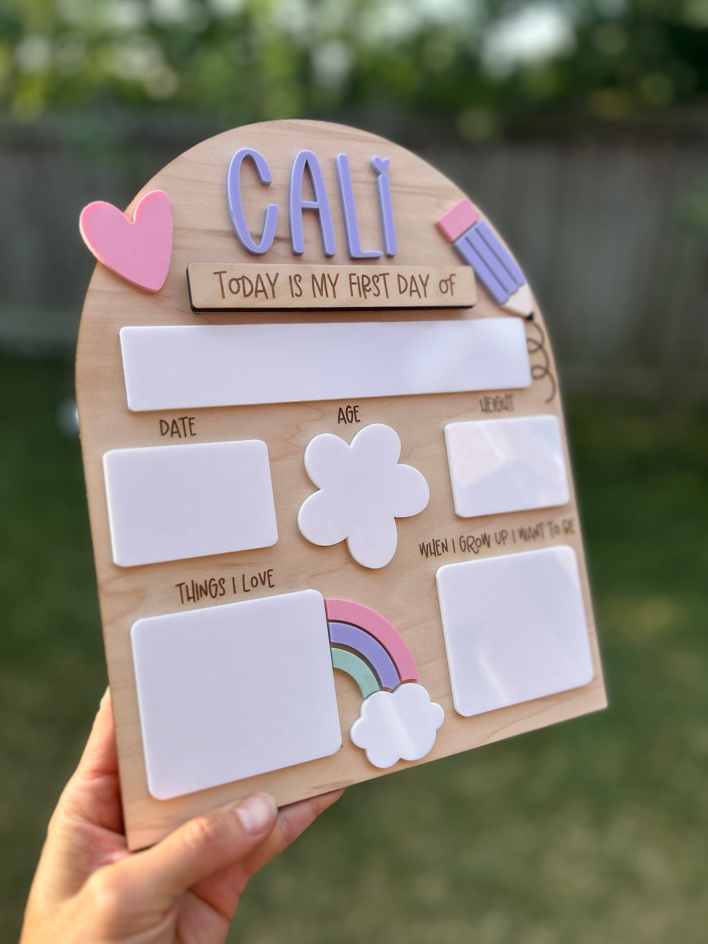 First Day/Last Day of School Dry Erase Board – Rainbow & Heart Design