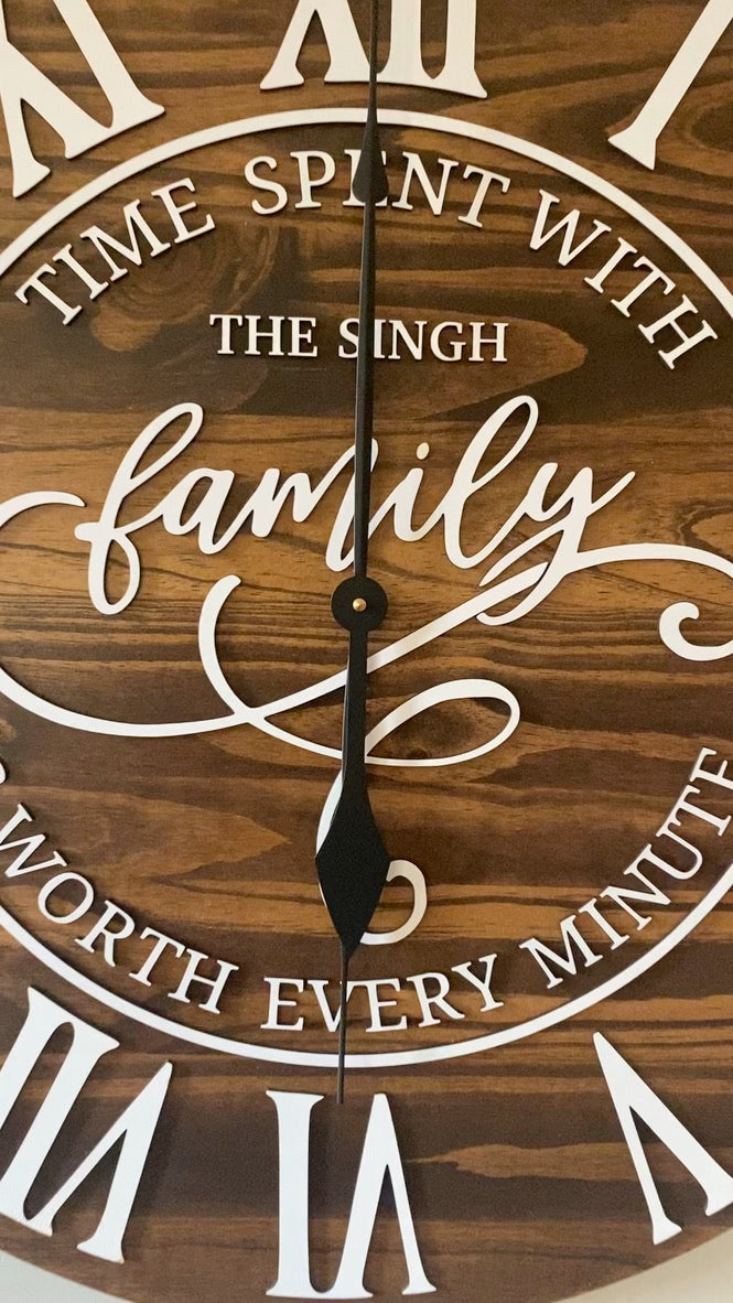 "Time Spent with Family is worth Every Minute" 3D Wood Clock