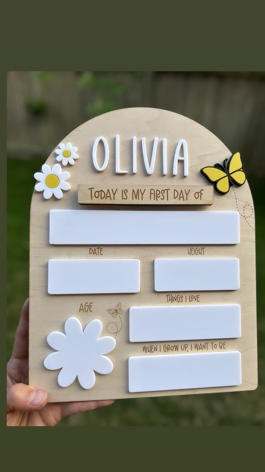Flower and Butterfly First/Last Day of School Erasable Sign