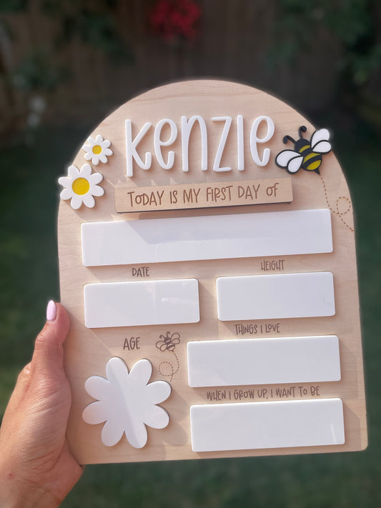 Flower and Bee Theme First Day/ Last Day dry erase boards