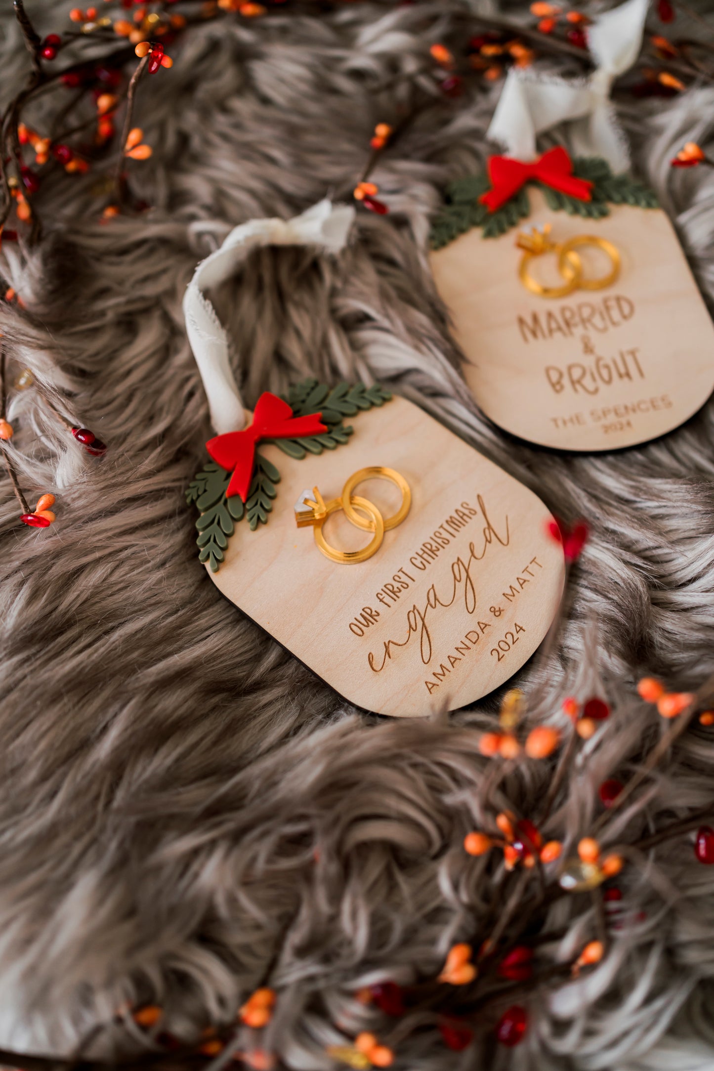 Married and Bright-First Christmas Married/First Christmas Engaged Ornaments