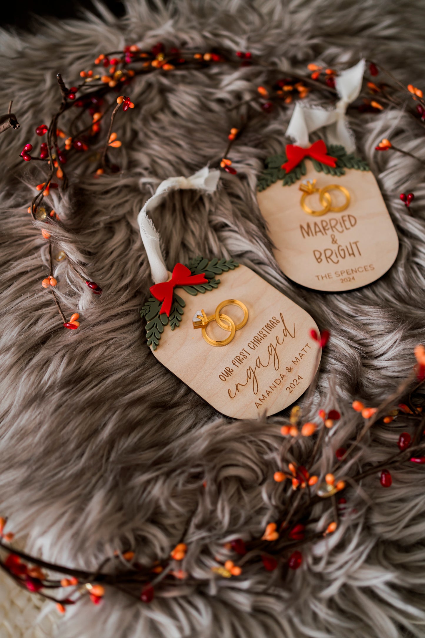 Married and Bright-First Christmas Married/First Christmas Engaged Ornaments
