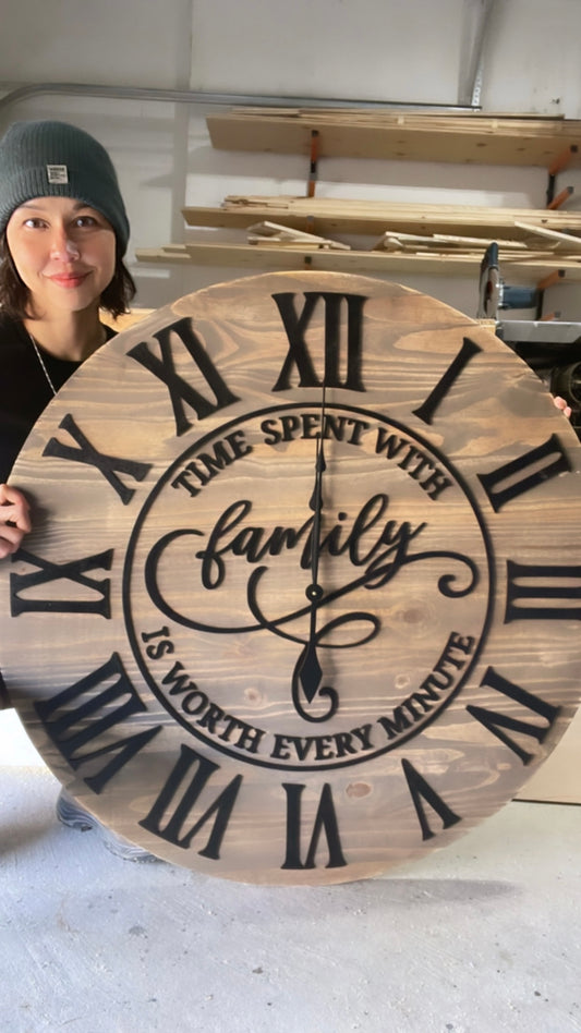 "Time Spent with Family is worth Every Minute" 3D Wood Clock