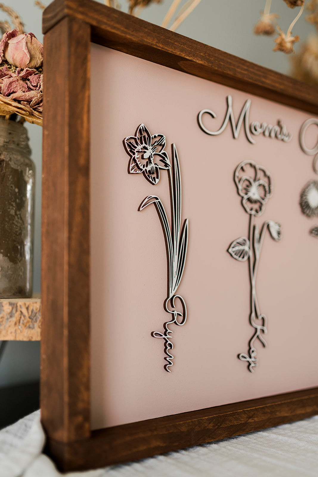 Grandma's Garden/Mom's Garden Framed sign with Name and Birthflower