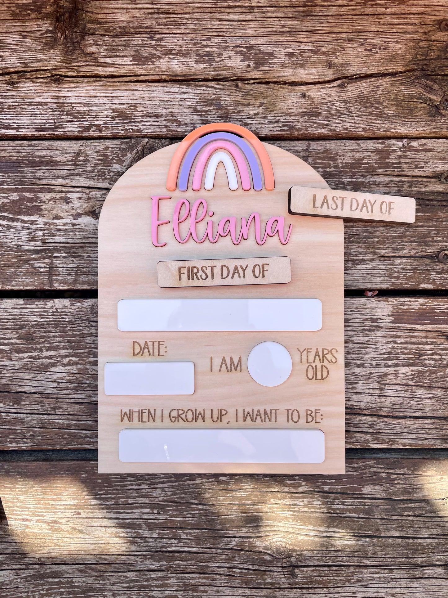 Personalized First Day of School Erasable Wood Plaque