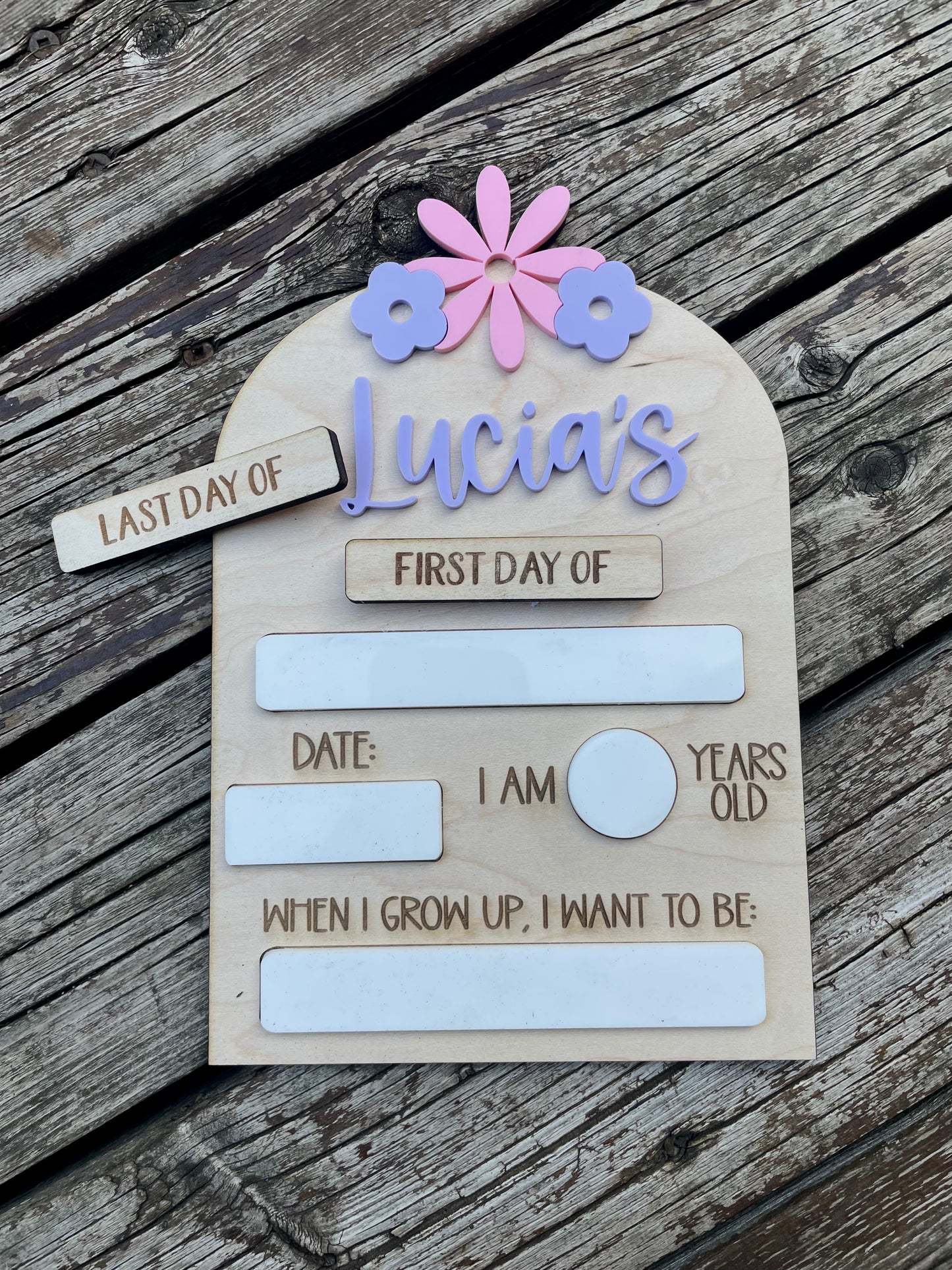 Personalized First Day of School Erasable Wood Plaque