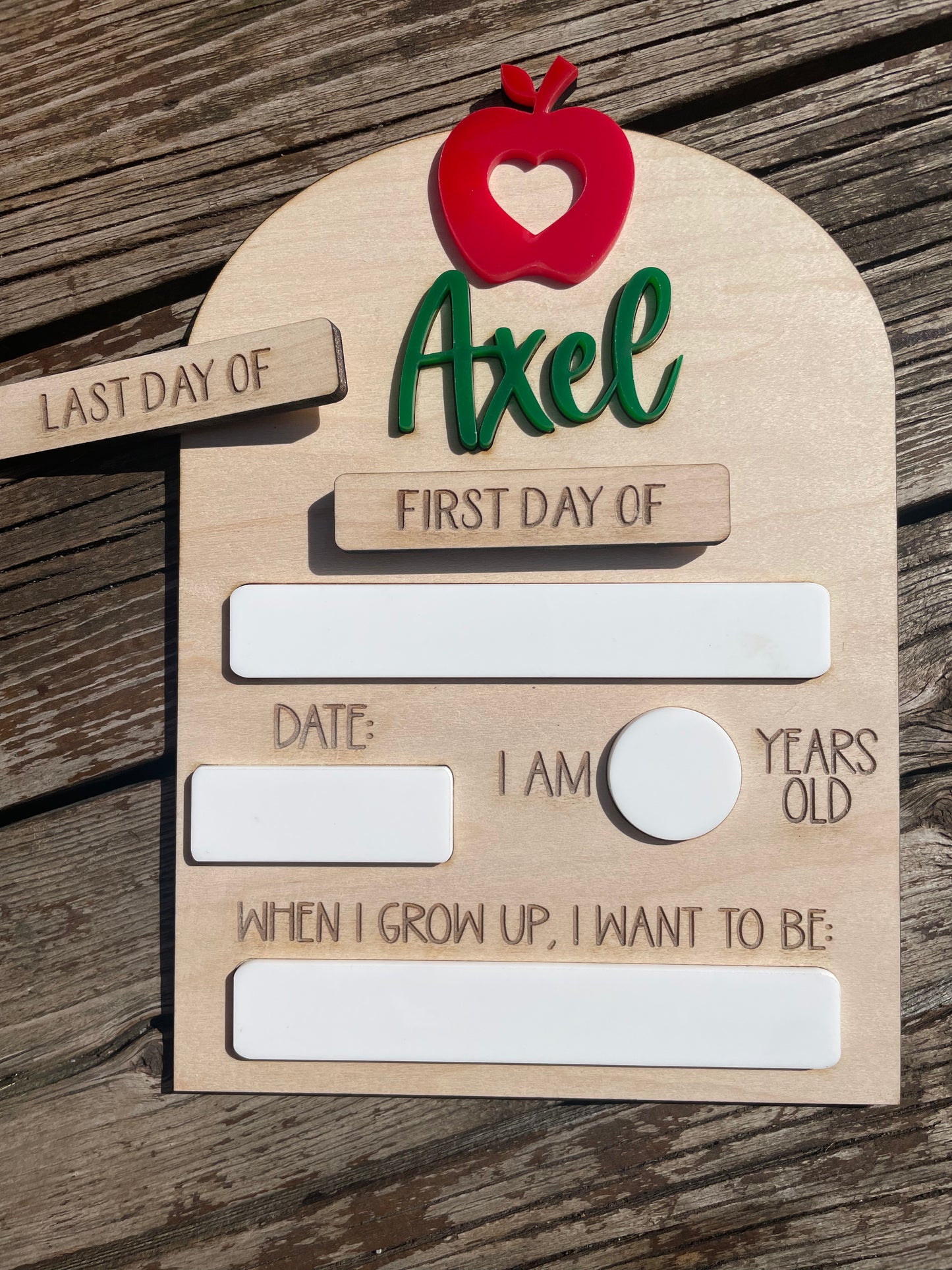 Personalized First Day of School Erasable Wood Plaque