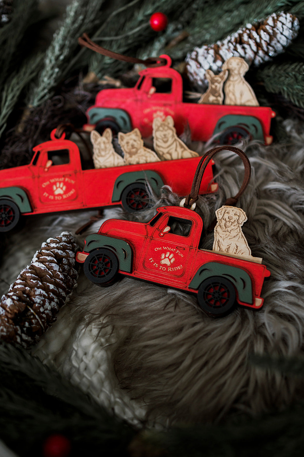 Dog in truck ornament