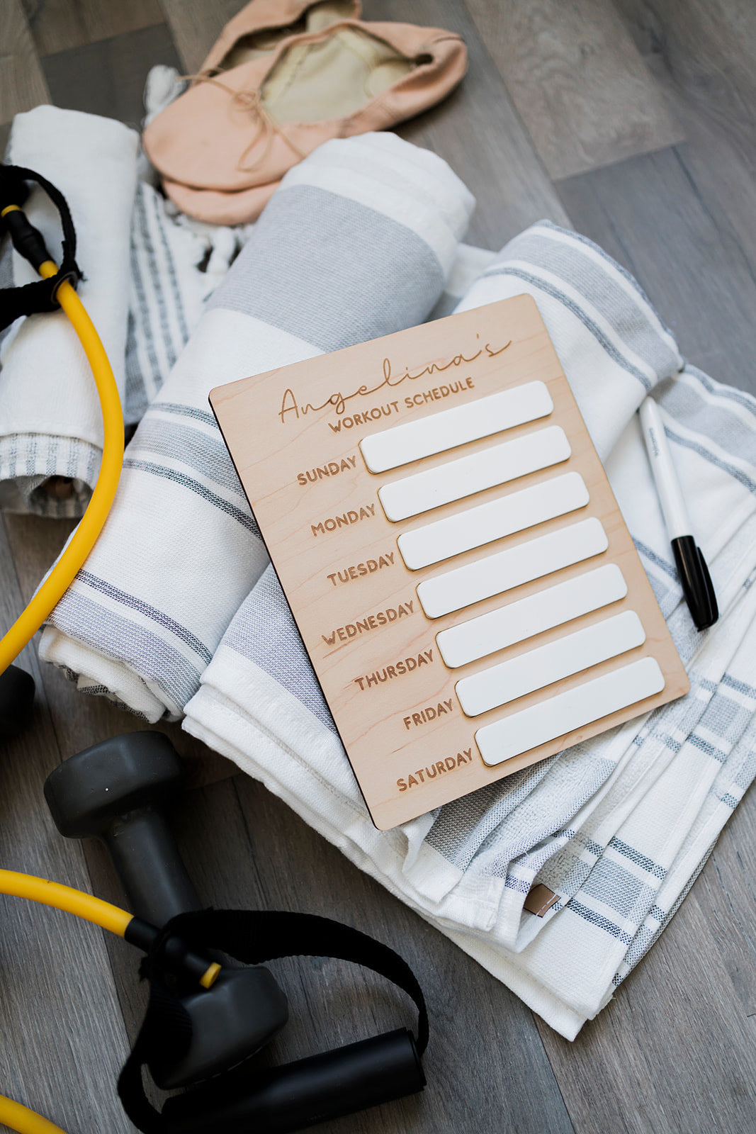 Erasable workout schedule