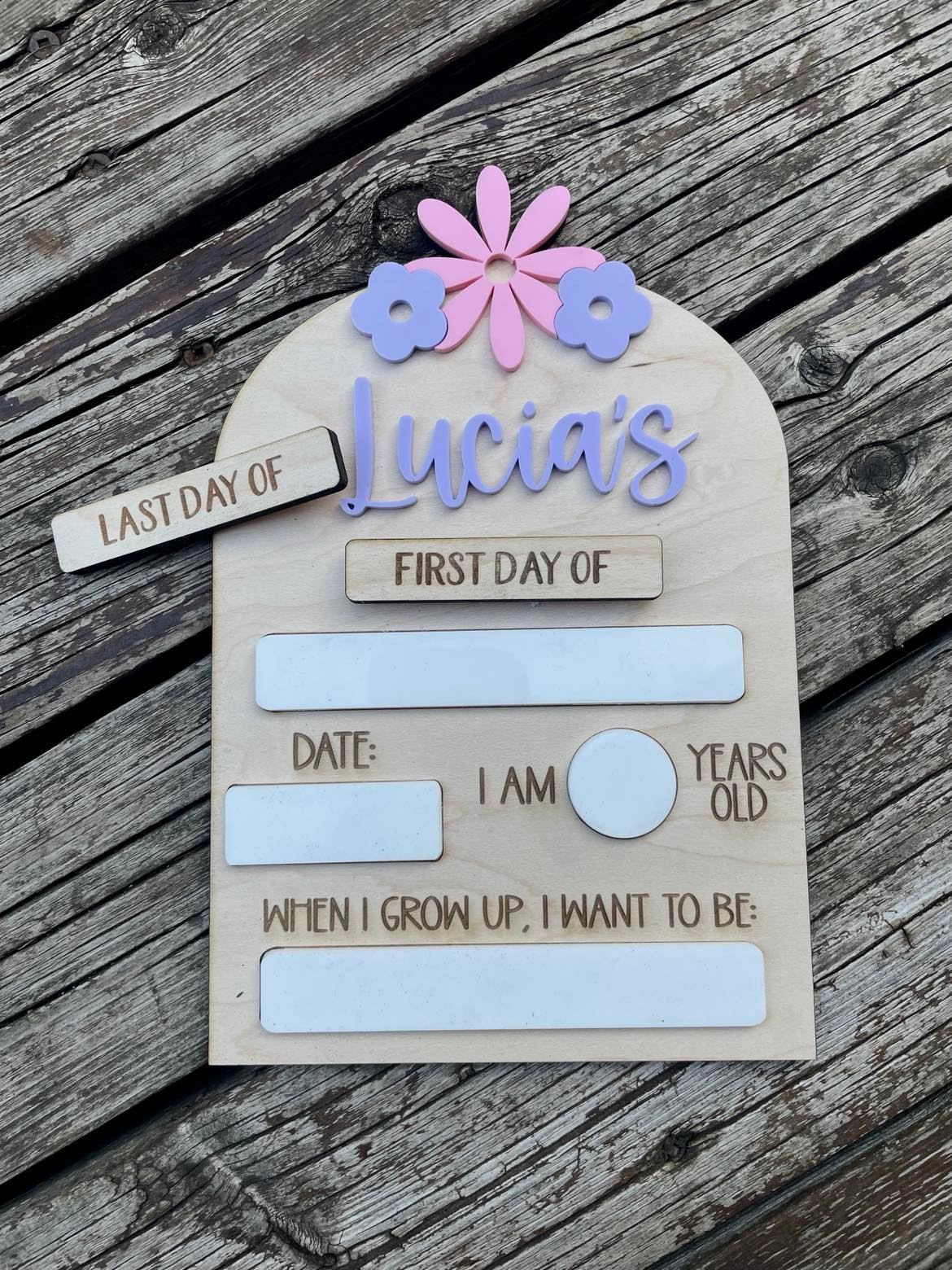 Personalized First Day of School Erasable Wood Plaque