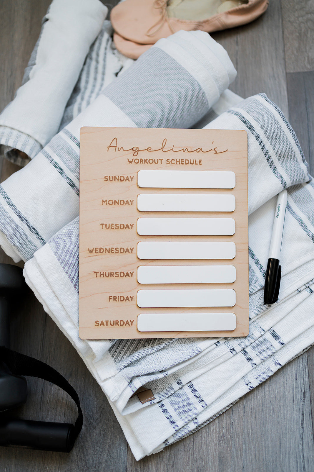 Erasable workout schedule